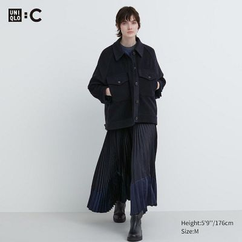 Women Uniqlo Pleated Color Block Skirts Black | 9613910