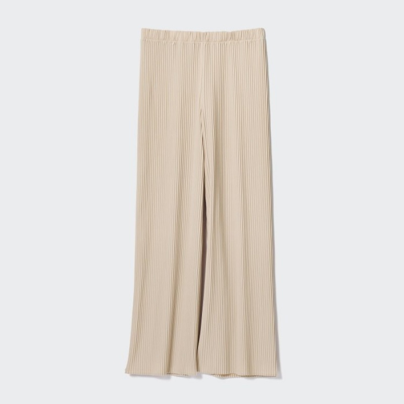 Women Uniqlo Pleated Straight Pants Beige | 8947899
