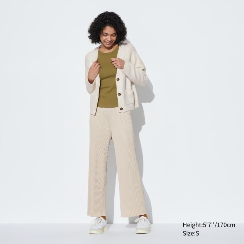 Women Uniqlo Pleated Straight Pants Beige | 8947899