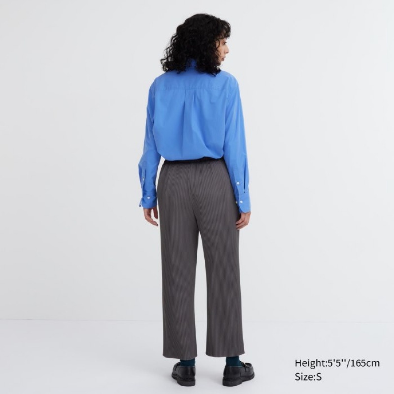 Women Uniqlo Pleated Straight Pants Grey | 3351231