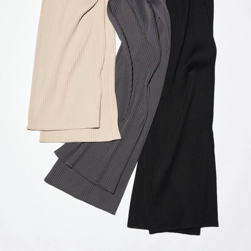 Women Uniqlo Pleated Straight Pants Grey | 3351231