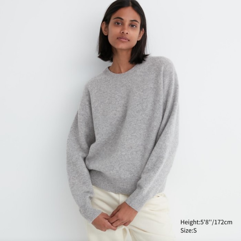 Women Uniqlo Premium Lambswool Crew Neck Long-sleeve Sweaters Grey | 5925496