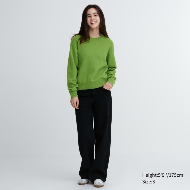 Women Uniqlo Premium Lambswool Crew Neck Long-sleeve Sweaters Blue | 1853003
