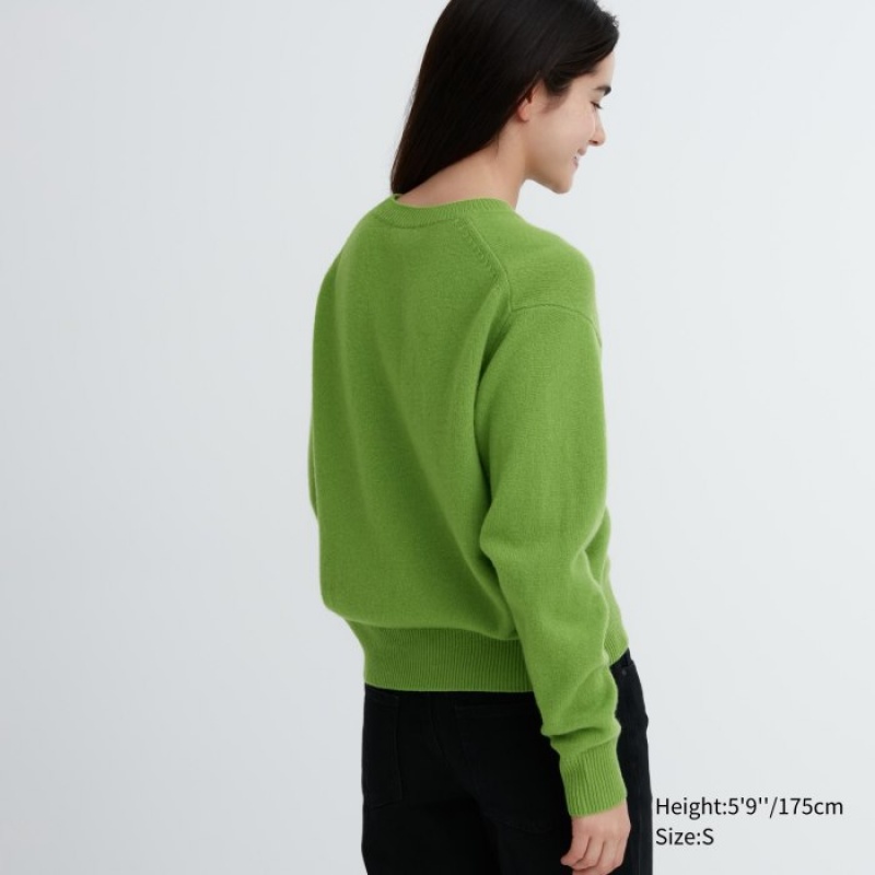 Women Uniqlo Premium Lambswool Crew Neck Long-sleeve Sweaters Blue | 1853003
