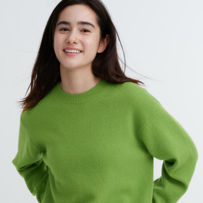 Women Uniqlo Premium Lambswool Crew Neck Long-sleeve Sweaters Blue | 1853003