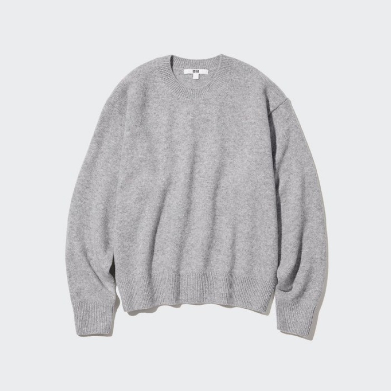 Women Uniqlo Premium Lambswool Crew Neck Long-sleeve Sweaters Blue | 1853003