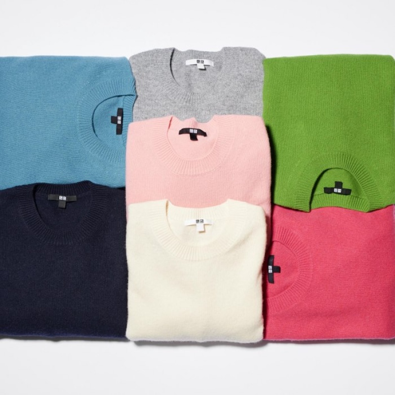 Women Uniqlo Premium Lambswool Crew Neck Long-sleeve Sweaters Pink | 9710289