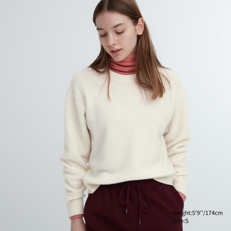 Women Uniqlo Premium Lambswool Crew Neck Long-sleeve Sweaters White | 8860704