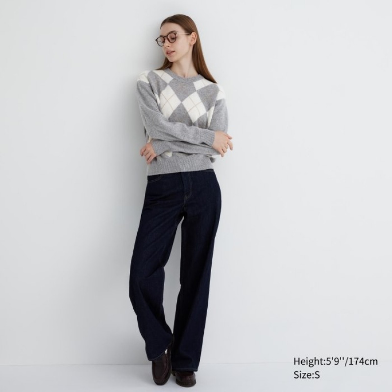 Women Uniqlo Premium Lambswool Long-Sleeve Crew Neck Sweaters Grey | 8258195