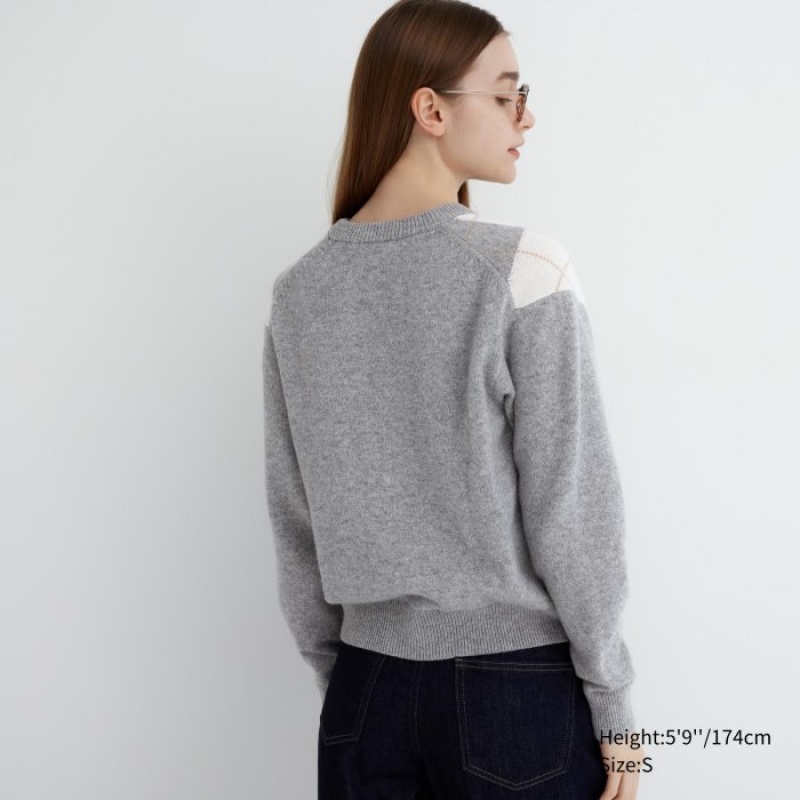 Women Uniqlo Premium Lambswool Long-Sleeve Crew Neck Sweaters Grey | 8258195