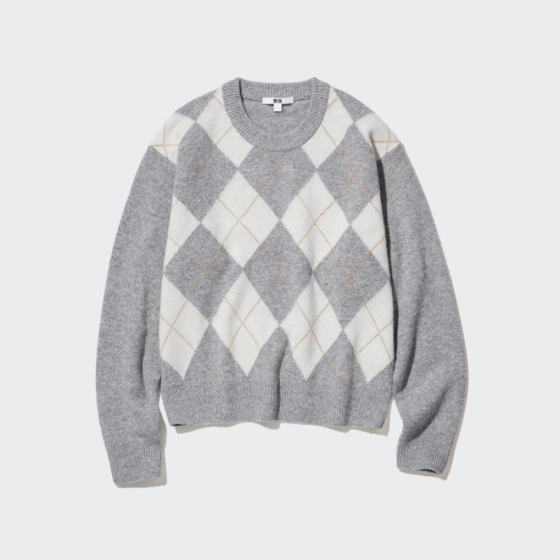 Women Uniqlo Premium Lambswool Long-Sleeve Crew Neck Sweaters Grey | 8258195