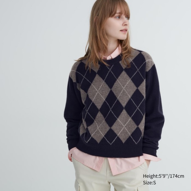 Women Uniqlo Premium Lambswool Long-Sleeve Crew Neck Sweaters Navy | 2924970