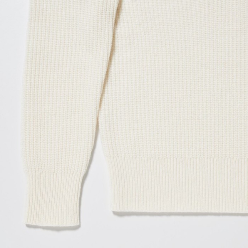 Women Uniqlo Premium Lambswool Long-Sleeve Polo Sweaters White | 8019546