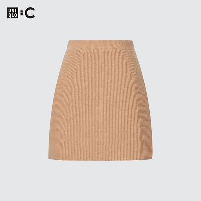 Women Uniqlo Premium Lambswool Mini Skirts Beige | 2296468