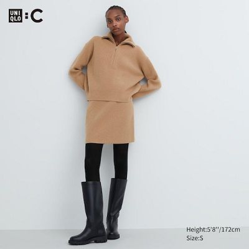 Women Uniqlo Premium Lambswool Mini Skirts Beige | 2296468