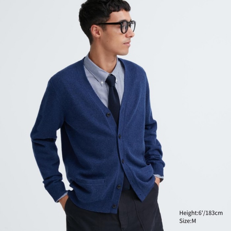 Women Uniqlo Premium Lambswool V-Neck Cardigan Blue | 9061857