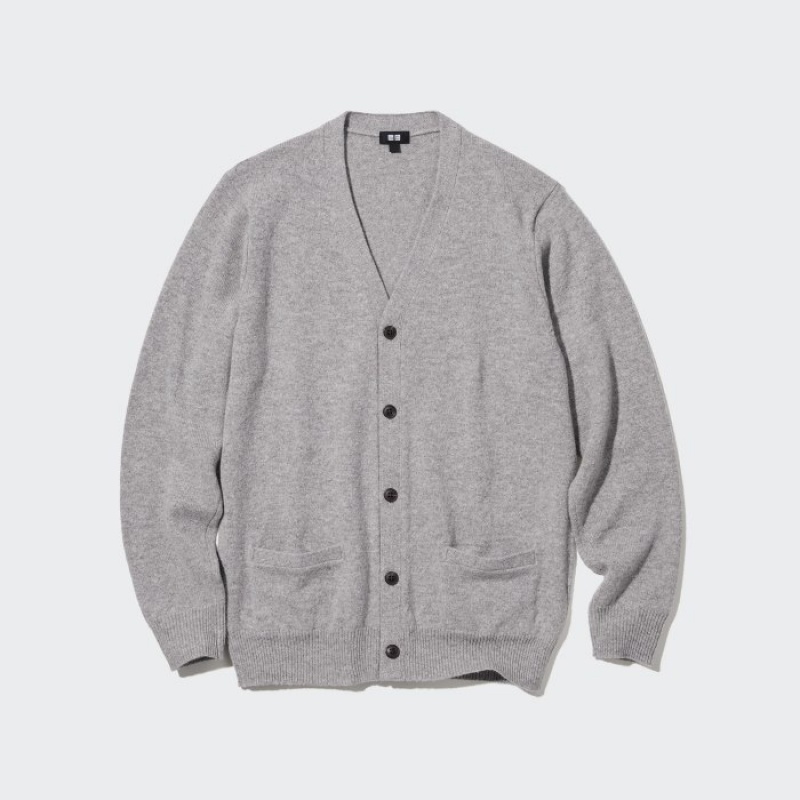 Women Uniqlo Premium Lambswool V-Neck Cardigan Grey | 2521617