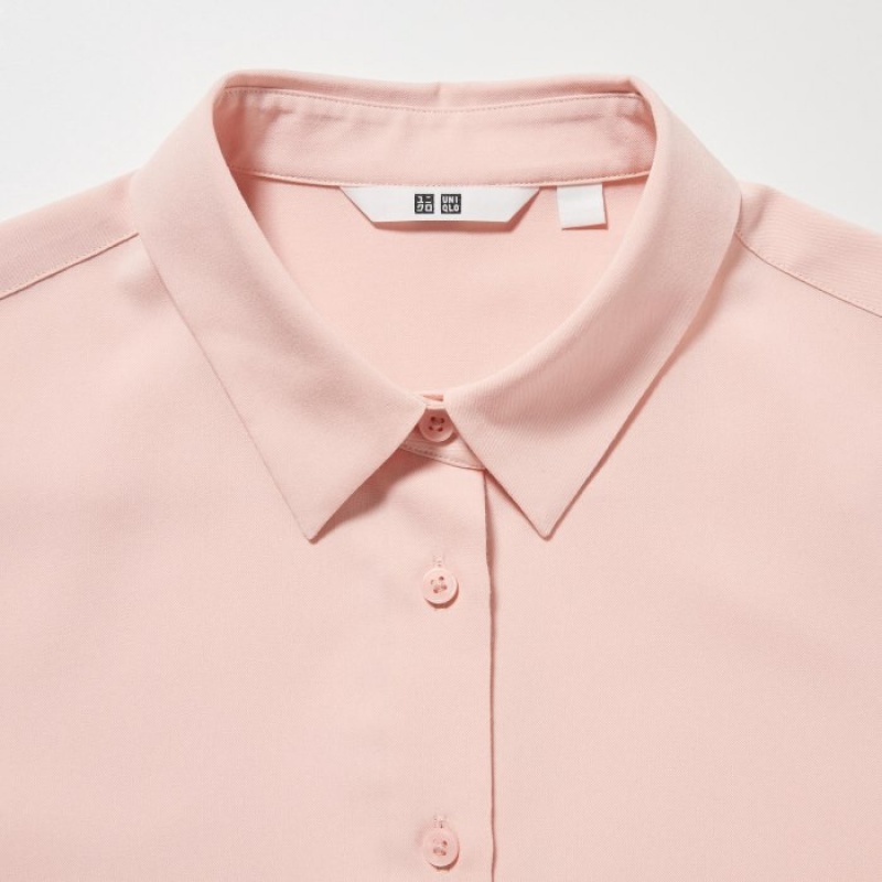 Women Uniqlo Rayon Long-Sleeve Blouse Pink | 7212547