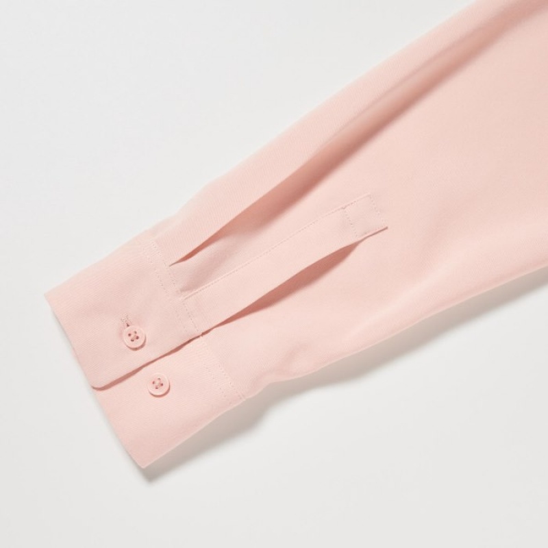 Women Uniqlo Rayon Long-Sleeve Blouse Pink | 7212547