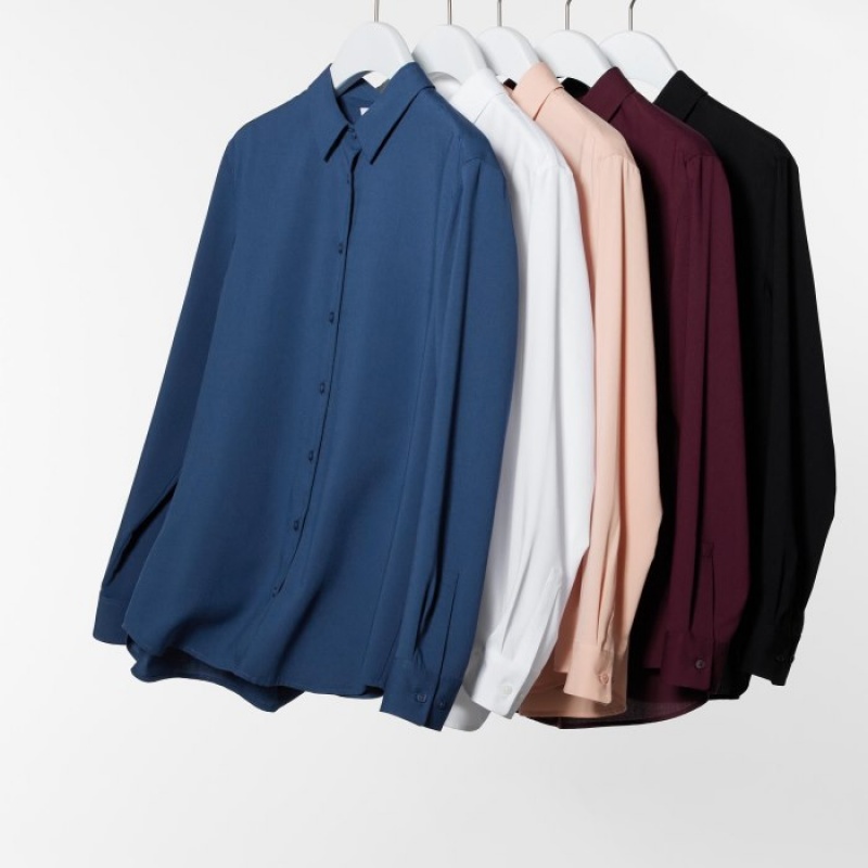 Women Uniqlo Rayon Long-Sleeve Blouse White | 5342367
