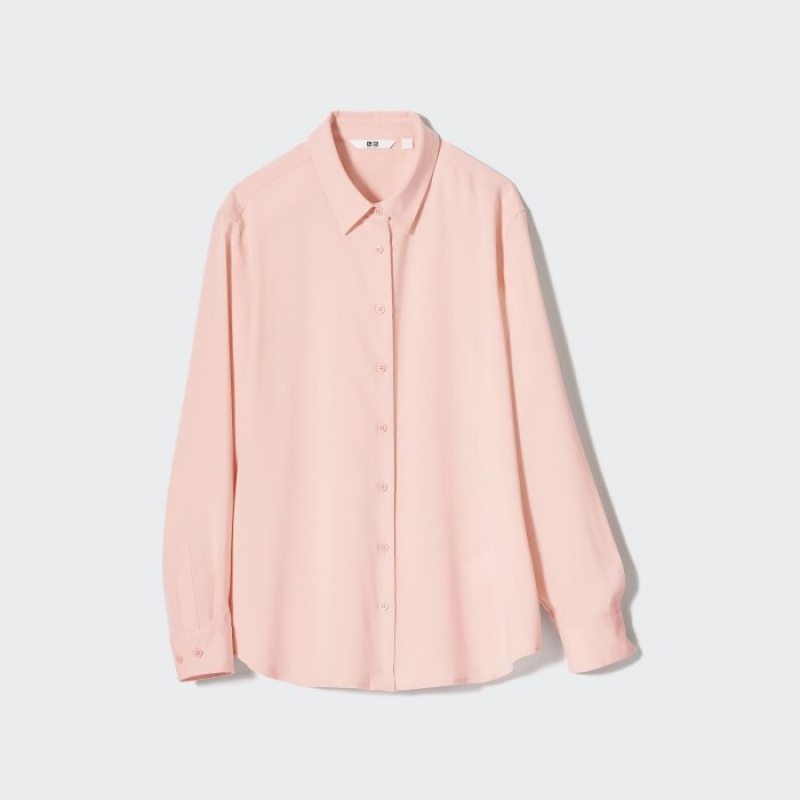 Women Uniqlo Rayon Long-Sleeve Blouse White | 5342367