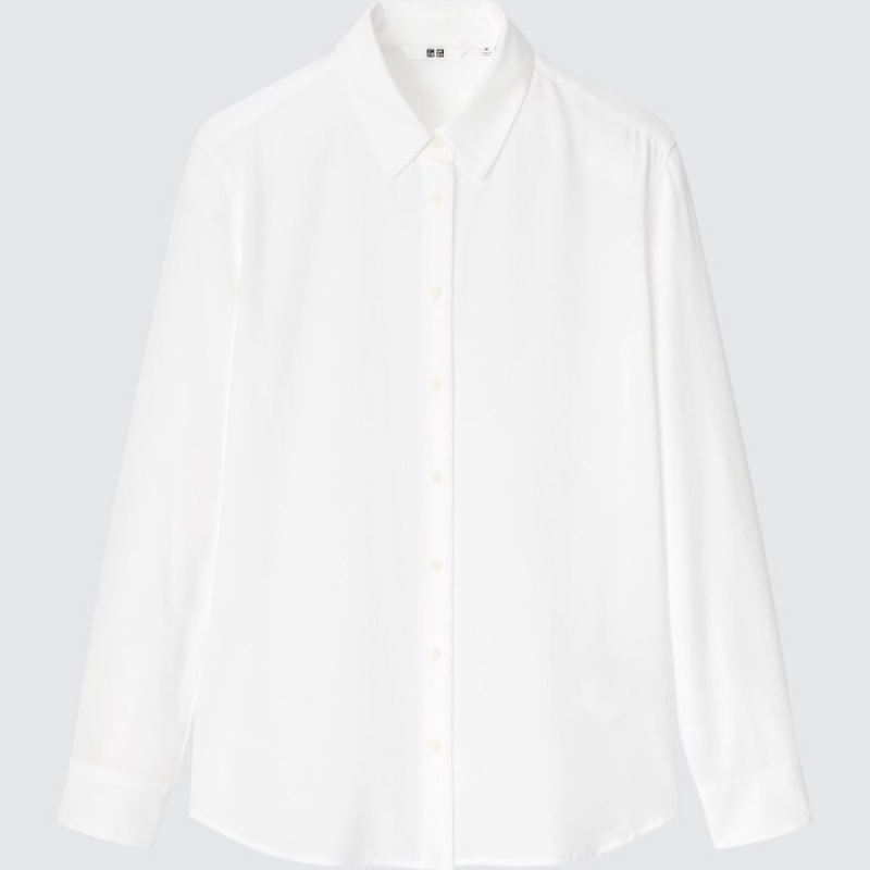 Women Uniqlo Rayon Long-Sleeve Blouse White | 5342367