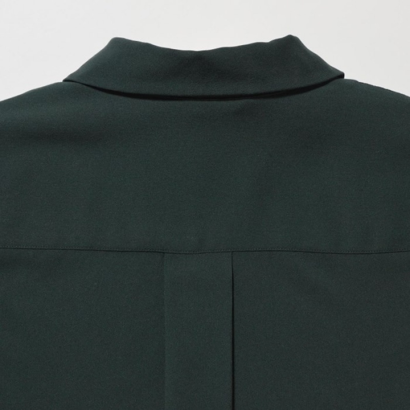 Women Uniqlo Rayon Skipper Collar 3/4-Sleeve Blouse Green | 767232