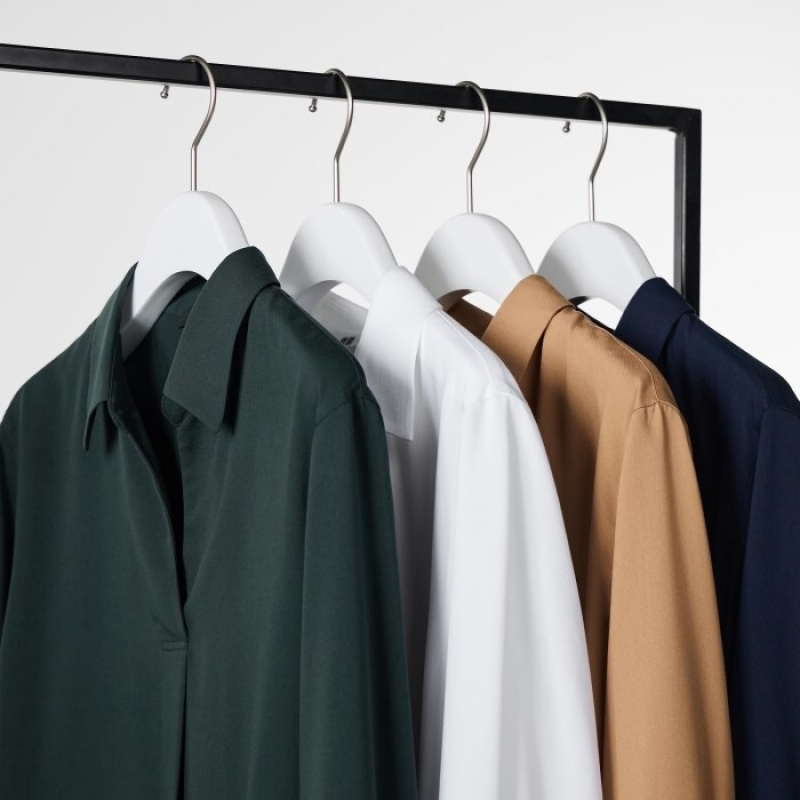 Women Uniqlo Rayon Skipper Collar 3/4-Sleeve Blouse Green | 767232