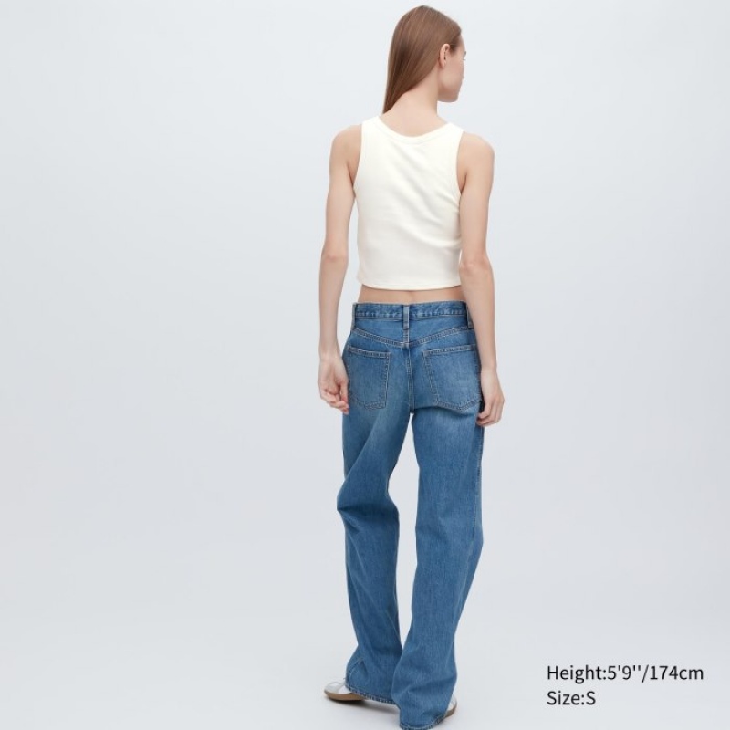 Women Uniqlo Ribbed Cropped Sleeveless Tank Top White | 769821