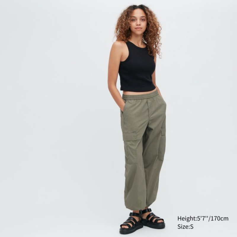 Women Uniqlo Ribbed Cropped Sleeveless Tank Top Black | 2071739
