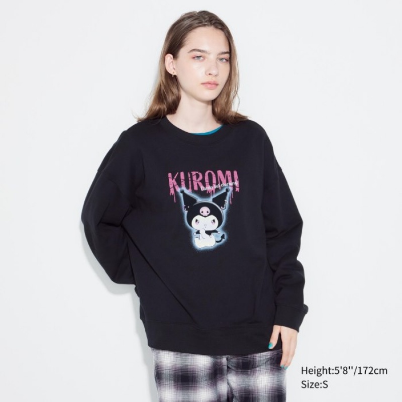Women Uniqlo Sanrio characters Long-Sleeve Sweatshirts Black | 4167306
