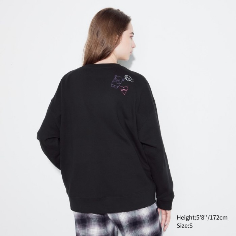 Women Uniqlo Sanrio characters Long-Sleeve Sweatshirts Black | 4167306