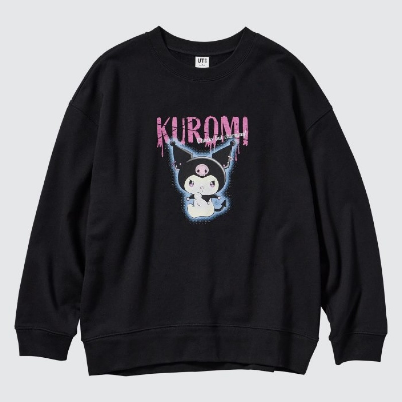 Women Uniqlo Sanrio characters Long-Sleeve Sweatshirts Black | 4167306