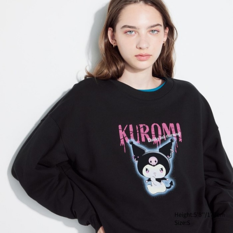 Women Uniqlo Sanrio characters Long-Sleeve Sweatshirts Black | 4167306