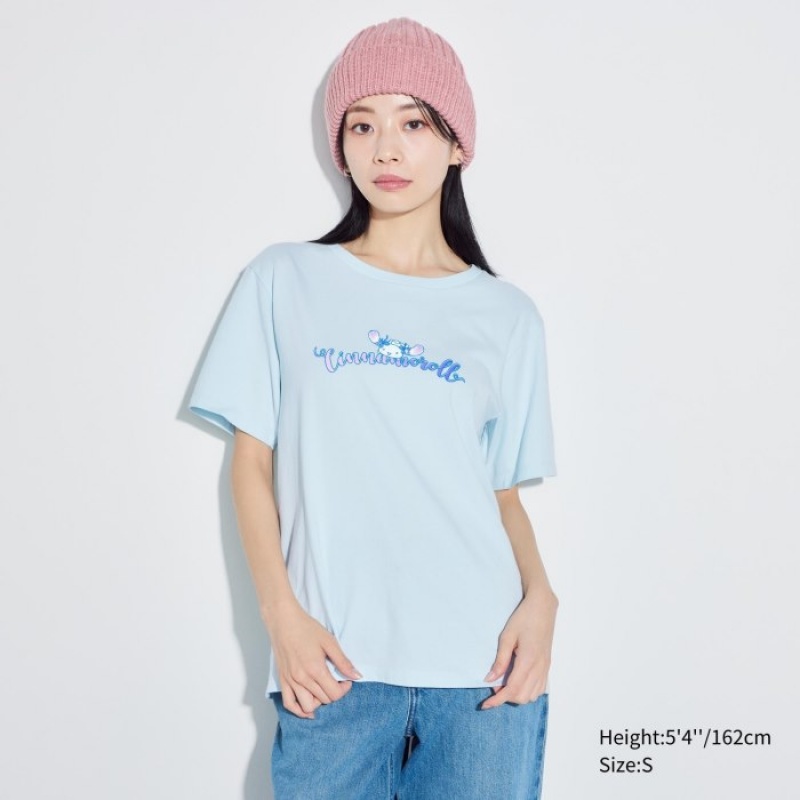 Women Uniqlo Sanrio characters UT Short-Sleeve T Shirts Blue | 4783586