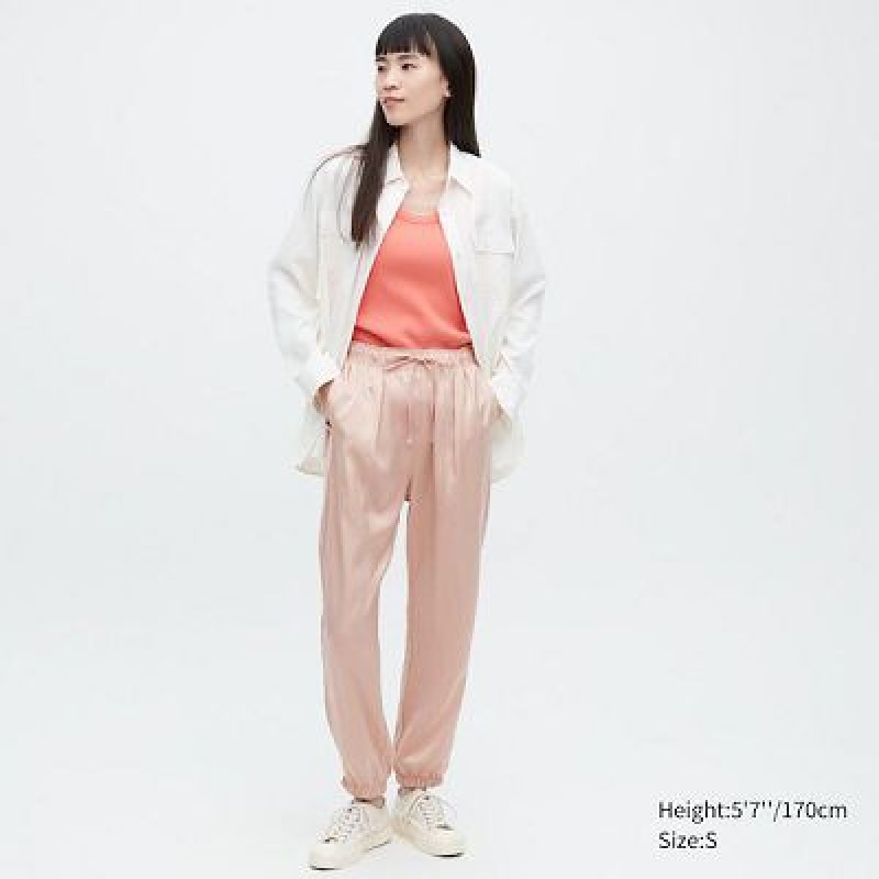 Women Uniqlo Satin Drape Joggers Pink | 5977153