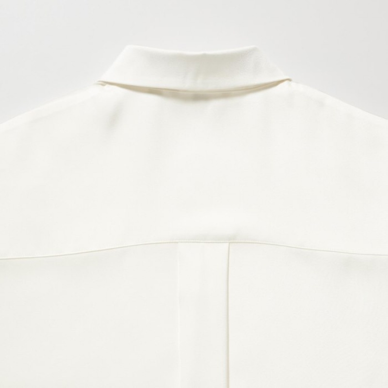 Women Uniqlo Satin Long-Sleeve Blouse White | 5444038