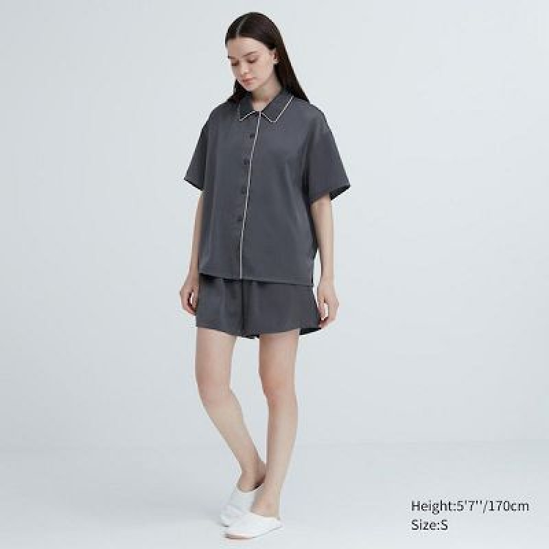 Women Uniqlo Satin Short-Sleeves Pajamas Grey | 1822526