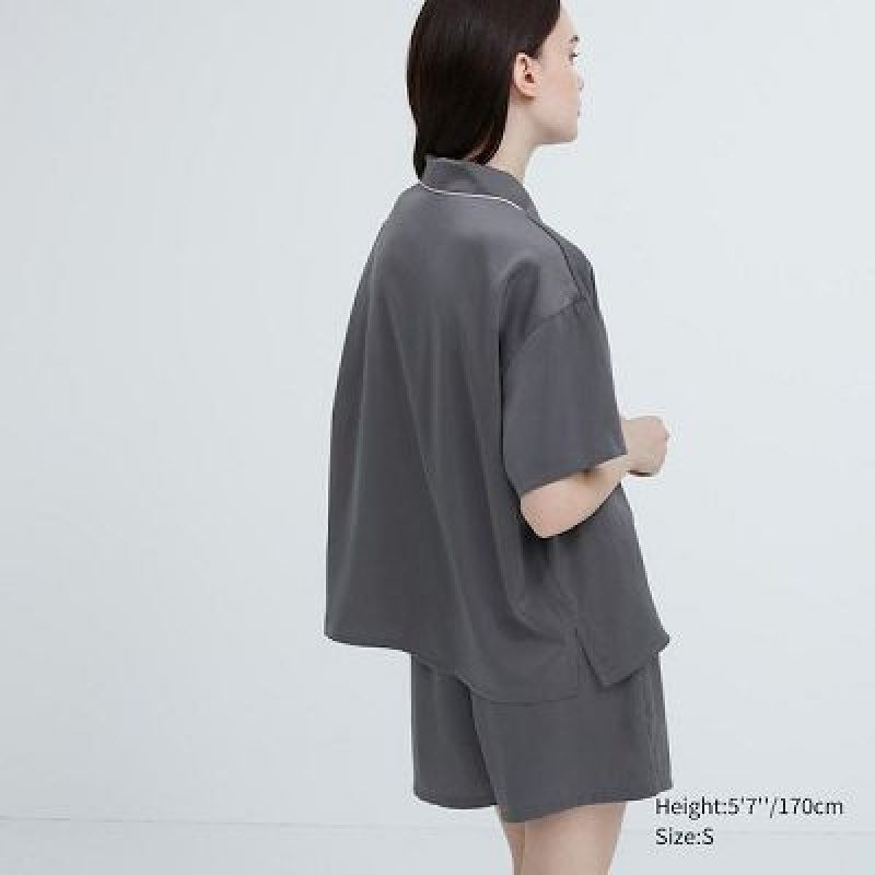 Women Uniqlo Satin Short-Sleeves Pajamas Grey | 1822526