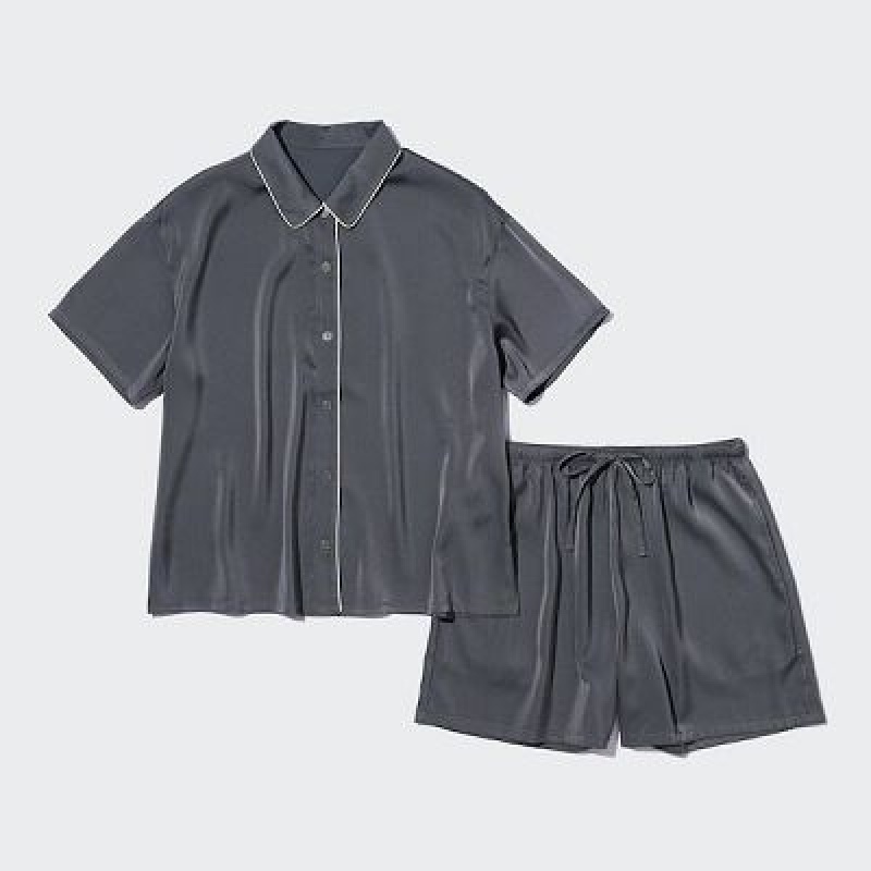 Women Uniqlo Satin Short-Sleeves Pajamas Grey | 1822526