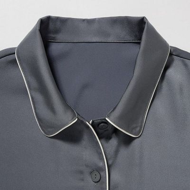 Women Uniqlo Satin Short-Sleeves Pajamas Grey | 1822526