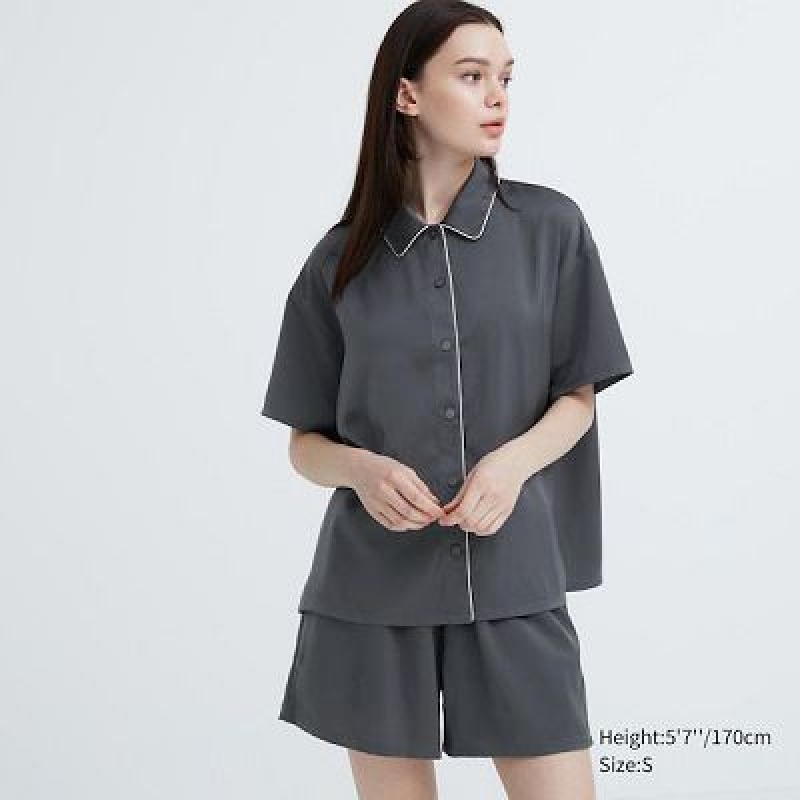 Women Uniqlo Satin Short-Sleeves Pajamas Grey | 1822526