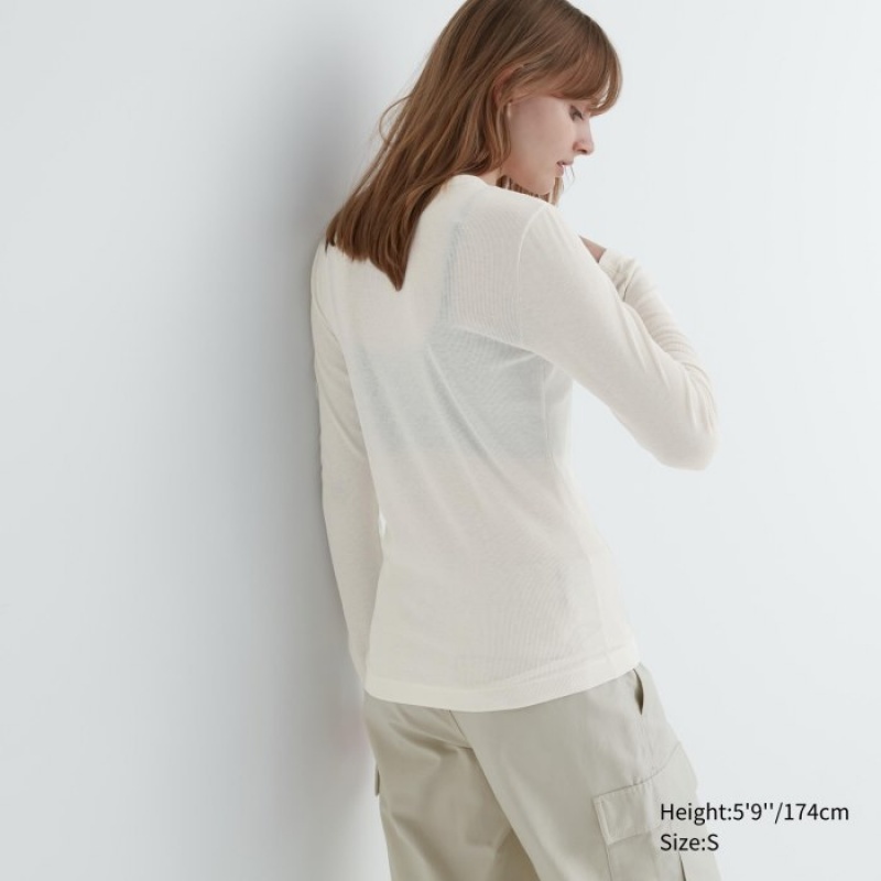 Women Uniqlo Sheer Jersey Crew Neck Long-Sleeve T Shirts White | 1438913