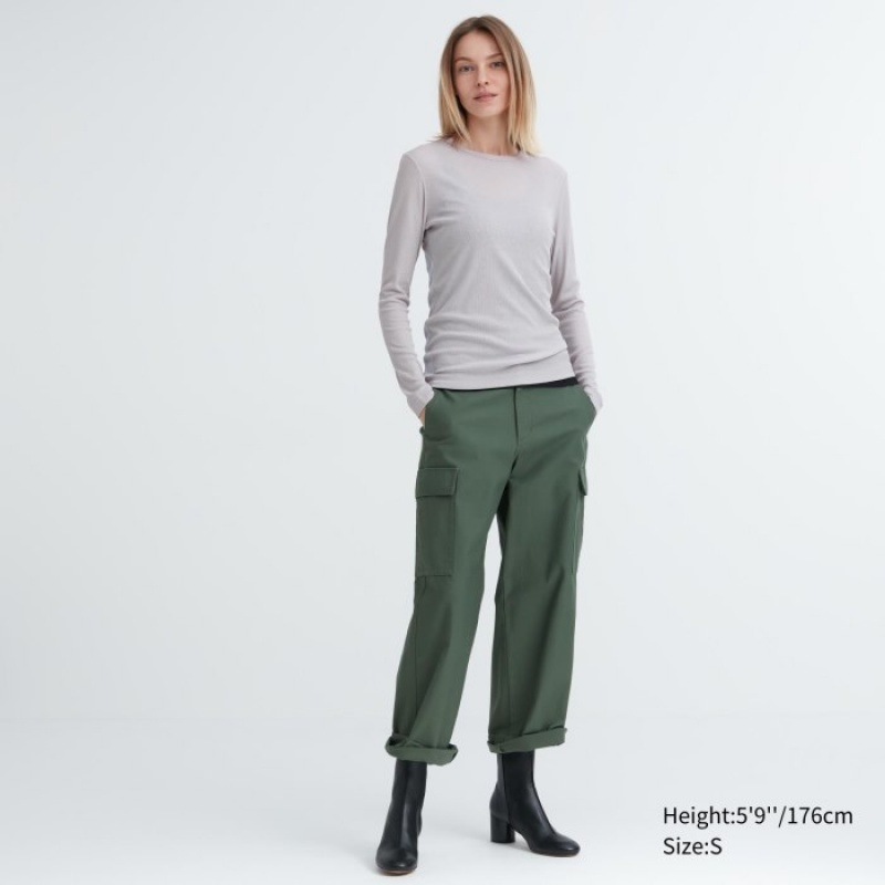 Women Uniqlo Sheer Jersey Crew Neck Long-Sleeve T Shirts Grey | 1098457