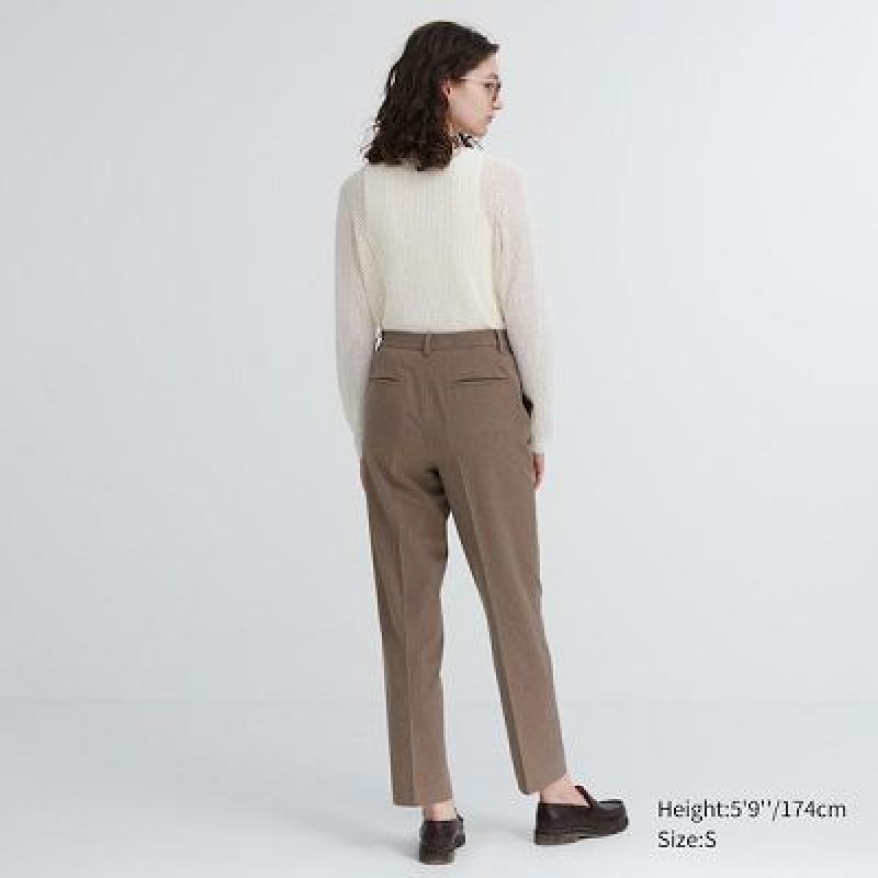 Women Uniqlo Smart Ankle (2-Way Stretch Check, Tall) Pants Brown | 3475338