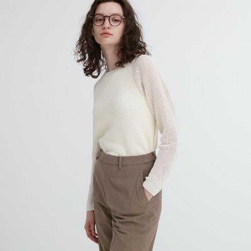 Women Uniqlo Smart Ankle (2-Way Stretch Check, Tall) Pants Brown | 3475338