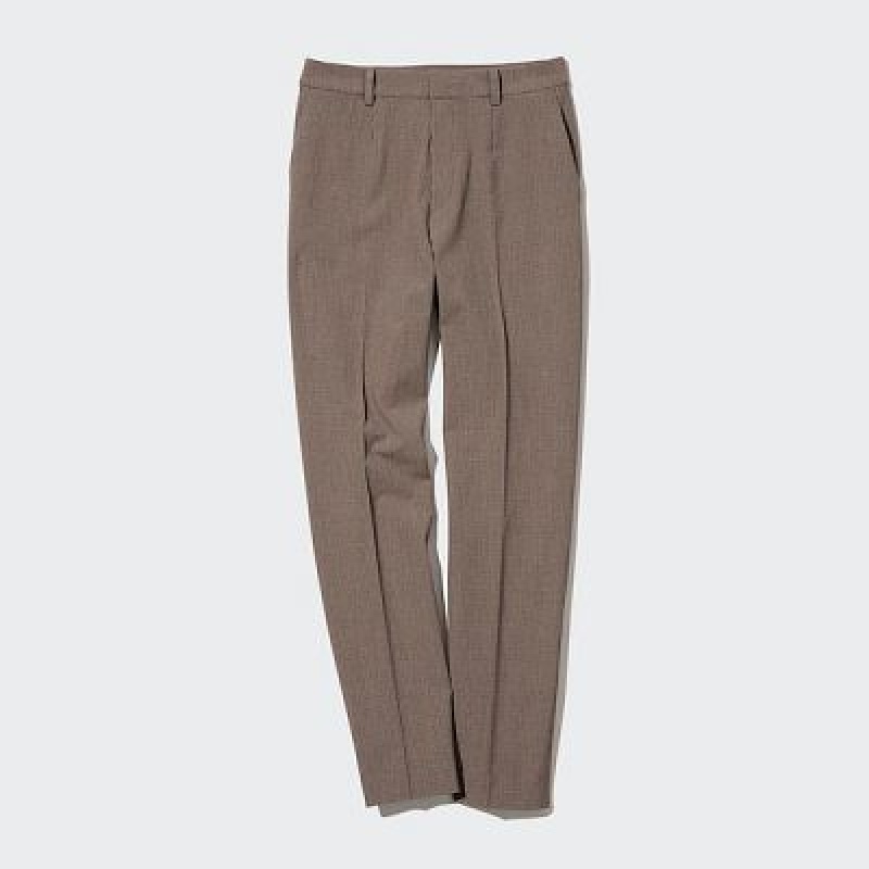 Women Uniqlo Smart Ankle (2-Way Stretch Check, Tall) Pants Brown | 3475338