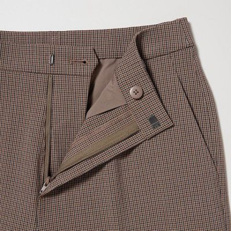 Women Uniqlo Smart Ankle (2-Way Stretch Check, Tall) Pants Brown | 3475338