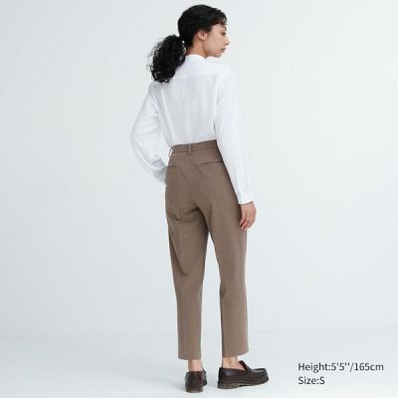 Women Uniqlo Smart Ankle (2-Way Stretch Check) Pants Brown | 6975639
