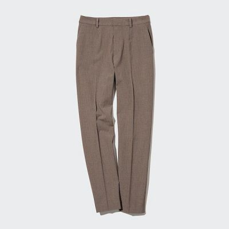 Women Uniqlo Smart Ankle (2-Way Stretch Check) Pants Brown | 6975639